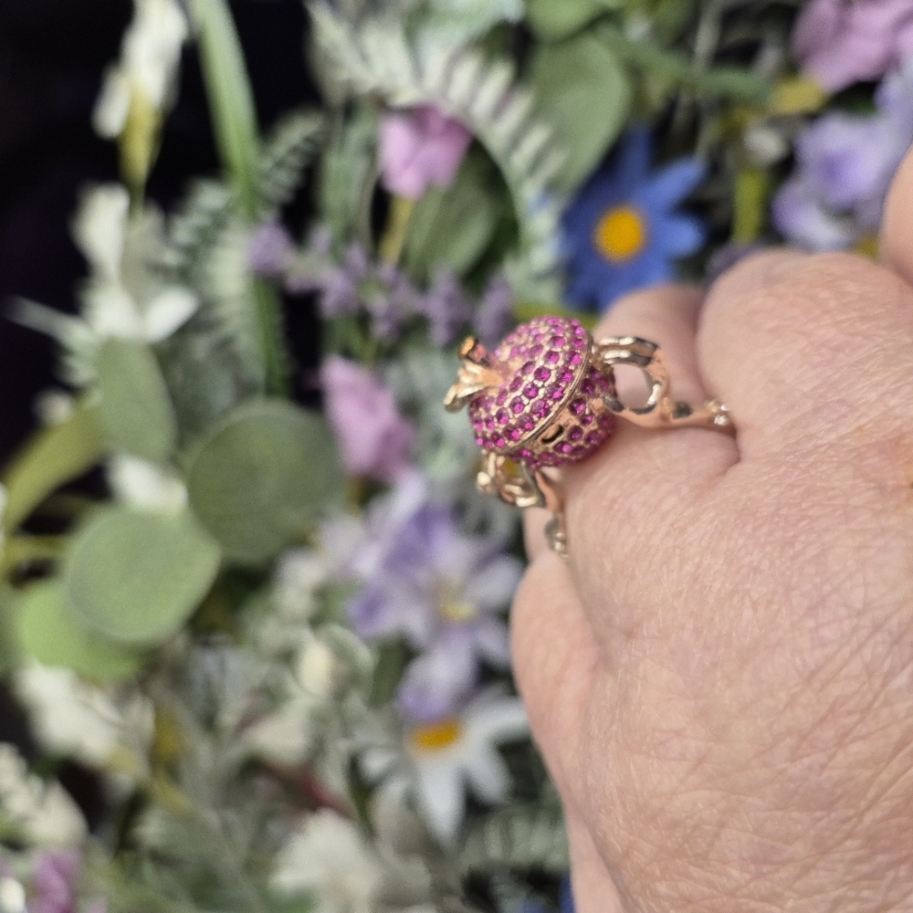 Unique Pink Gemstone Apple Ring - image 2